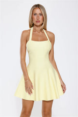 Wink Wink Halter Knit Mini Dress Lemon