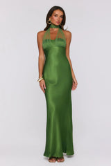 Étoile Club Satin Halter Maxi Dress Green
