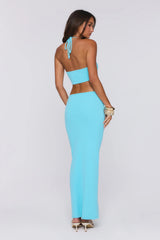 Beachside In Cabo Knit Halter Maxi Dress Aqua