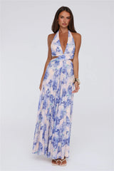 Afternoon In Azaleas Halter Maxi Dress Blue
