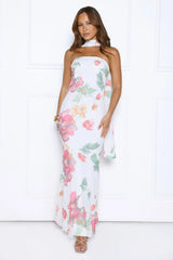 Wildflower Song Strapless Neck Scarf Maxi Dress White