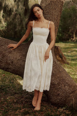 White Custom Lace + Cotton Midi Sundress