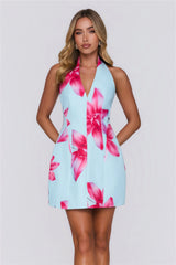 Dreamelle Halter Mini Dress Blue