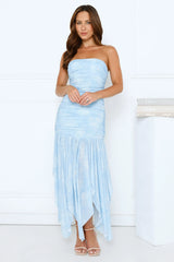 City Edge Strapless Mesh Maxi Dress Blue