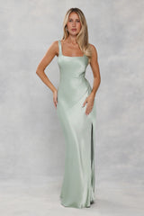 The Evelina Satin Maxi Dress Sage Green