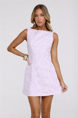 Sunlit Blossom Embroidered Mini Dress Lilac