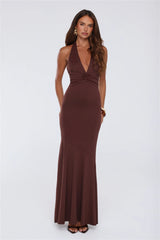 Chic Spark Halter Maxi Dress Chocolate