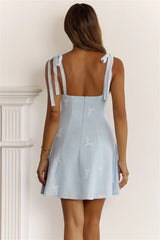 Light Petal Embroidered Mini Dress Blue
