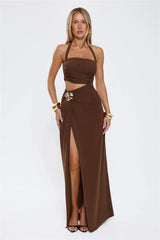 Secret Bloomers Halter Maxi Dress Chocolate