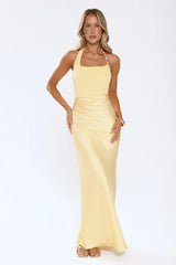 The Dress Effect Satin Halter Maxi Dress Yellow