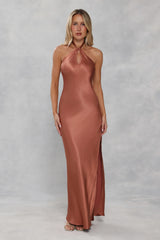 The Delilah Satin Halter Maxi Dress Bronze