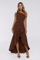 Rule Breaker One Shoulder Midi Dress Brown