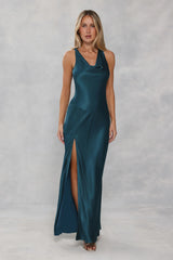 The Loretta Cowl Satin Maxi Dress Teal