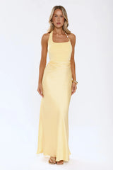 The Dress Effect Satin Halter Maxi Dress Yellow