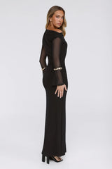 Effortlessly Influential Off Shoulder Mesh Long Sleeve Maxi Dress Black