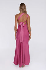 Jelly Glow One Shoulder Satin Maxi Dress Rose