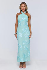 Sun Club Energy Mesh Halter Maxi Dress Aqua