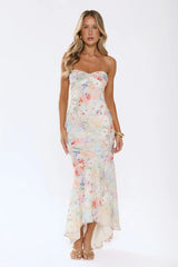 Cute Comes First Strapless Maxi Dress Print