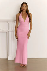 Sultry Ruched Halter Maxi Dress Pink