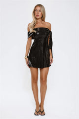 Spotlight Is Mine Off Shoulder Sequin Mini Dress Black
