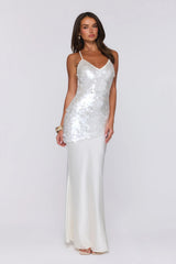 Shimmer Glow Sequin Maxi Dress Ecru White