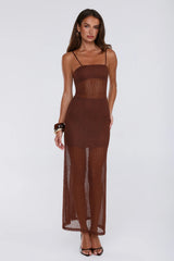 Chic Society Knit Maxi Dress Brown