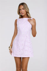 Sunlit Blossom Embroidered Mini Dress Lilac