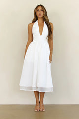 Slow Burn Love Halter Midi Dress White