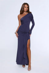 Night Starflower One Shoulder Maxi Dress Navy