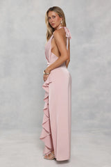 Rosé All Day Halter Satin Maxi Dress Pink