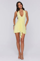 Pretty Easy Halter Knit Mini Dress Yellow