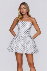 First Served Strapless Polka Dot Mini Dress White