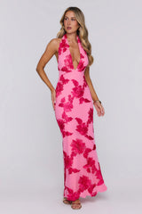 Electric Darling Mesh Halter Maxi Dress Pink