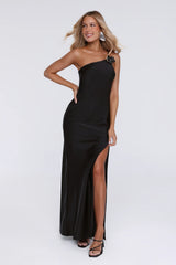 Honeytusk Satin One Shoulder Maxi Dress Black