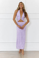 Glow Up Moment Mesh Halter Maxi Dress Lilac