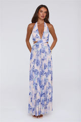 Afternoon In Azaleas Halter Maxi Dress Blue