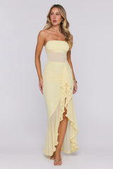 Spark Soirée Strapless Mesh Maxi Dress Yellow
