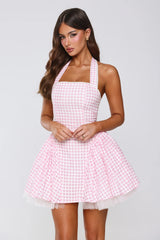 Enchanted Lily Gingham Mini Dress Blush