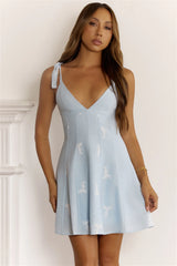 Light Petal Embroidered Mini Dress Blue