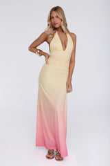 Glow Aesthetic Halter Mesh Maxi Dress Yellow
