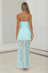 Polished Piece Strapless Lace Maxi Dress Aqua