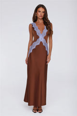 Iconic Heat Satin Maxi Dress Brown