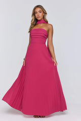 Sugar Babe Strapless Pleated Maxi Dress Magenta
