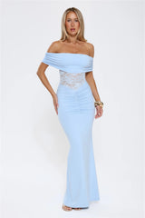 Delicate Glow Lace Off Shoulder Maxi Dress Blue