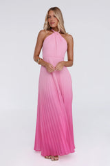 Flirt Fest Halter Pleated Maxi Dress Pink