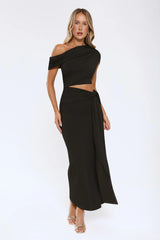 The Mood Piece One Shoulder Maxi Dress Black