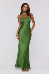 Étoile Club Satin Halter Maxi Dress Green