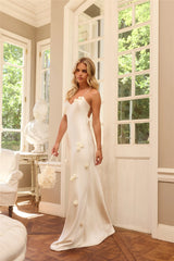 Honeyed Petals Satin Maxi Dress Cream