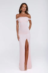 Night Bloom Off Shoulder Maxi Dress Pink