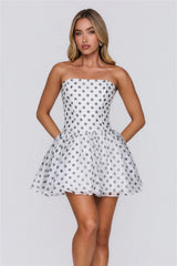 First Served Strapless Polka Dot Mini Dress White